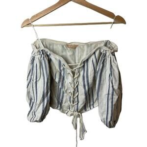 Ecru Lab Ivory Of The Shoulder Balloon Sleeves Crop Shirt Top Women's Size M